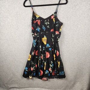 Old Navy Dress Womens Large Black Green Yellow Pink Floral Fit And Flare Slip...